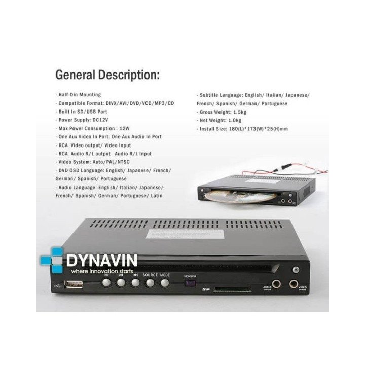 DVD BOX, CD, DVD, USB, SD, AUX DE TAMAÑO MINI UNIVERSAL: MEDIO DIN