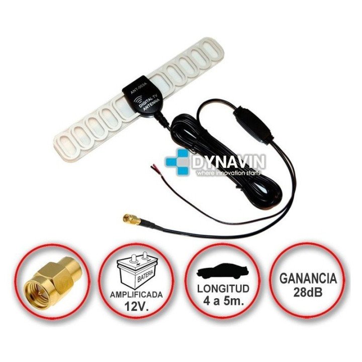 LIBELULA. CONECTOR SMA. ANTENA DE TDT TV DIGITAL AMPLIFICADA 12V PARA COCHE