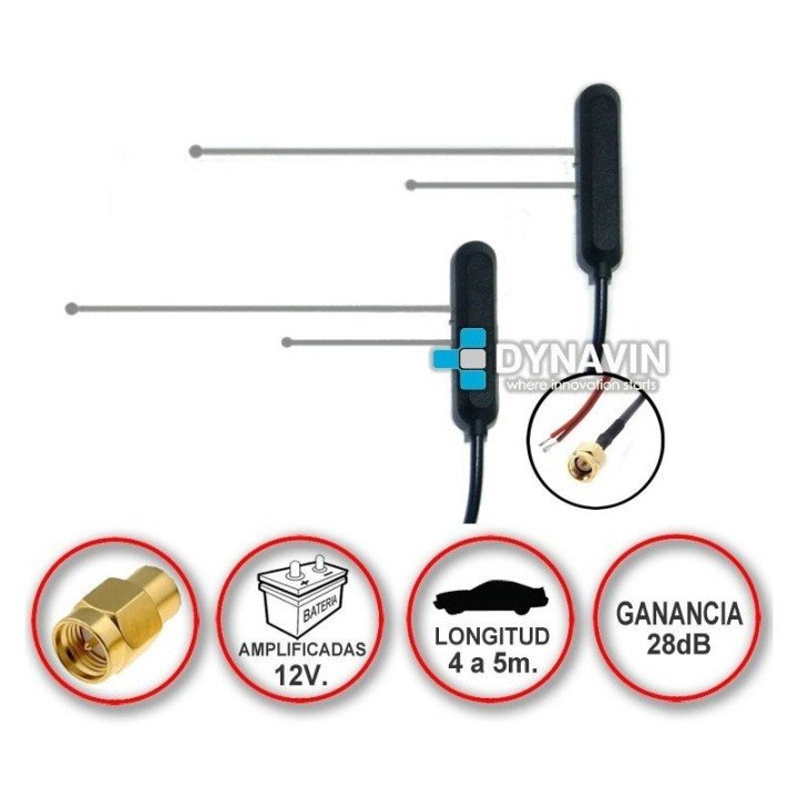 PAREJA DE ANTENAS TDT TV DIGITAL AMPLIFICADAS 12V PARA COCHE