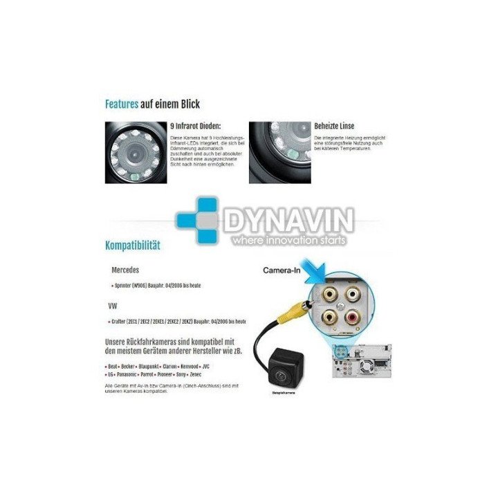 DYNAVIN-MERCEDES SPRINTER y VW CRAFTER - LUZ DE FRENO SUPERIOR. CÁMARA TRASERA DE APARCAMIENTO. A TODO COLOR