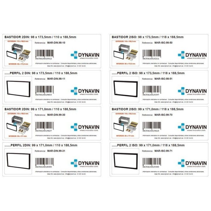 2 ISO BASTIDOR DE MONTAJE UNIVERSAL: 98 x 173,5mm / 118 x 188,5mm