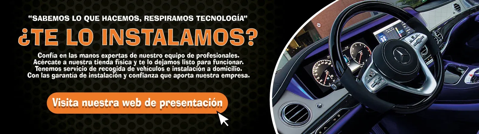 Anuncio de Tamscar Audio con el titular '¿Te lo instalamos?' y un párrafo sobre sus servicios de instalación profesional y a domicilio.